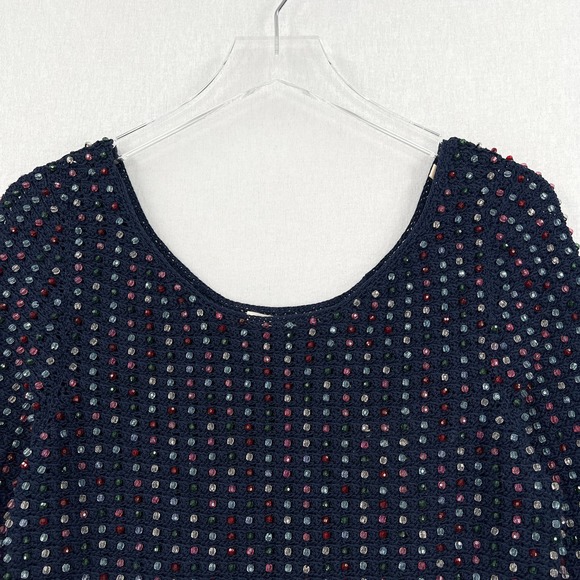 DOEN Dress Womens Large Navy Blue Solandis Knitted Beaded Mini Short NWT - Picture 5 of 16